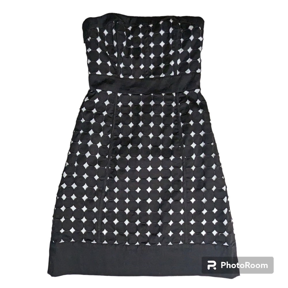 White House Black Market Dress Womens Sz 00 Black White Diamond Print Strapless